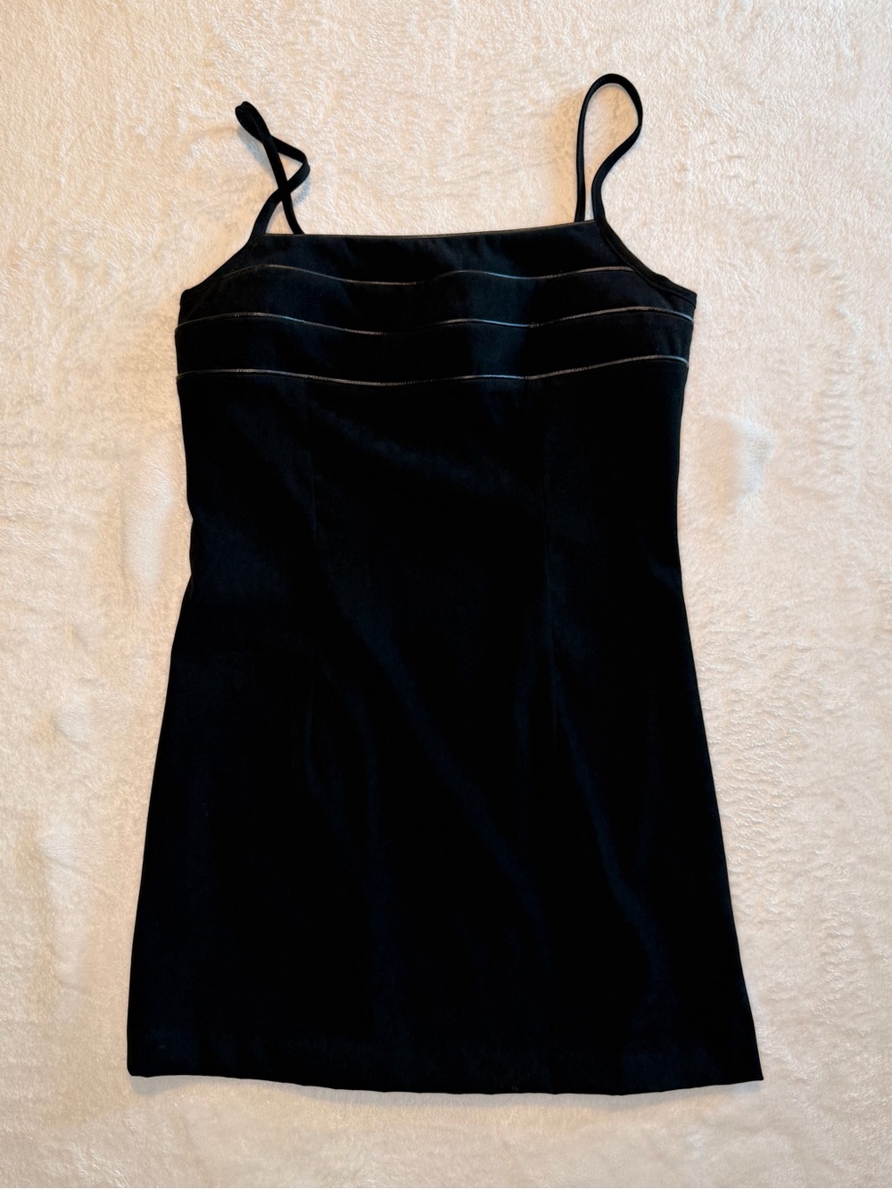 90s Byer Too! Faux Suede Black Spaghetti-Strap Mini Dress
